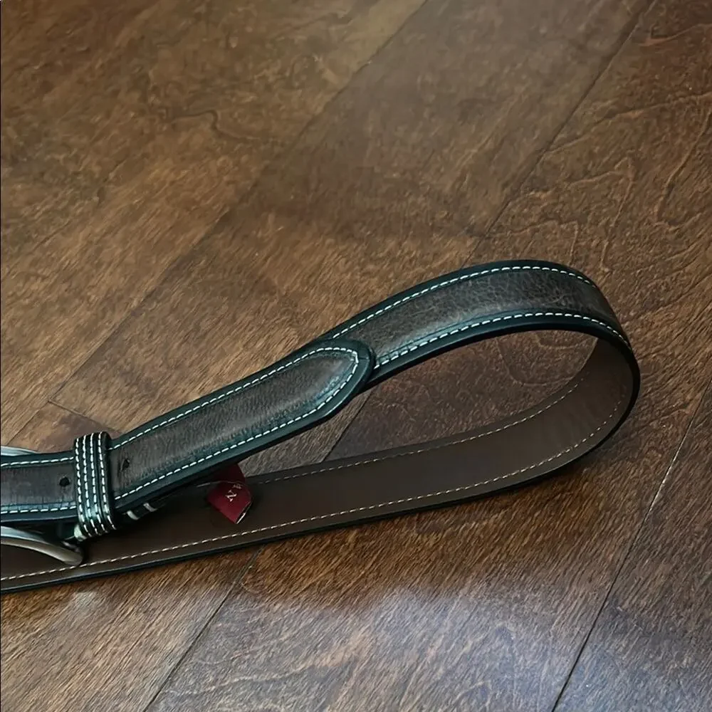 Cole Haan Men’s Two Tone Leather Belt  With Contrast Stitching, Silver Hardware